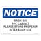 Signmission OSHA, Wash Bay PPE Cabinet Please Store Properly, 10in X 7in Rigid Plastic, 10" W, 7" H, Landscape OS-NS-P-710-L-18938 - alternate 1